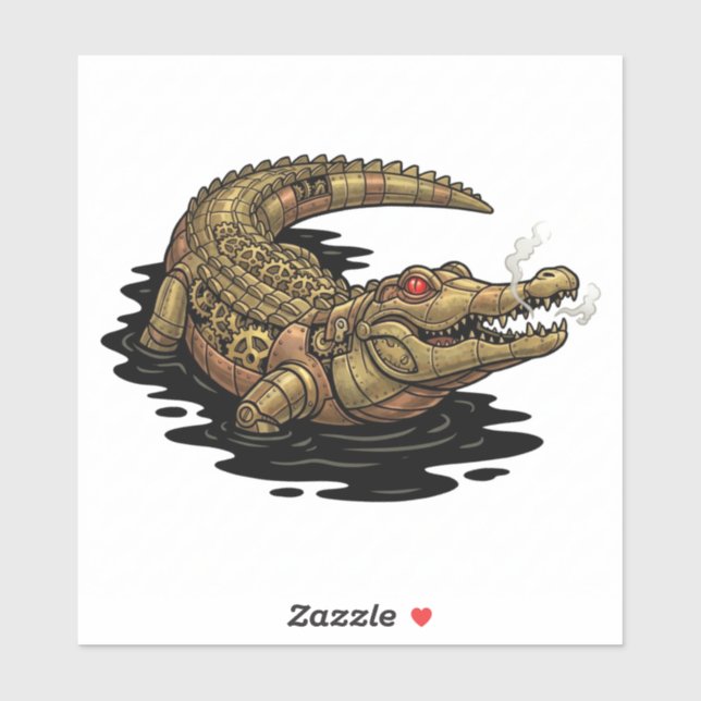 Sticker Horloge mécanique Steampunk Alligator (Feuille)
