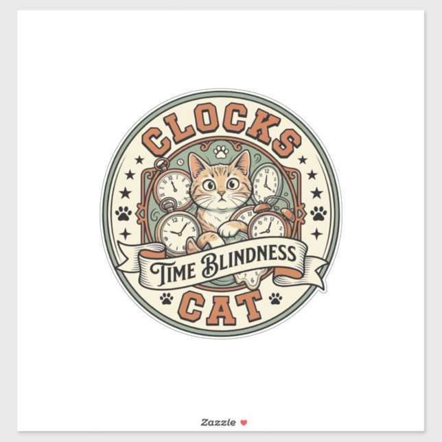 Sticker Horloges Temps Cécité Chat Horloges Temps Cécité C (Feuille)