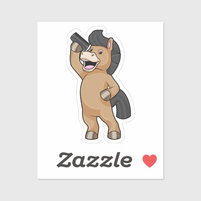 Sticker Horse as Hairdresser with Comb (Feuille)