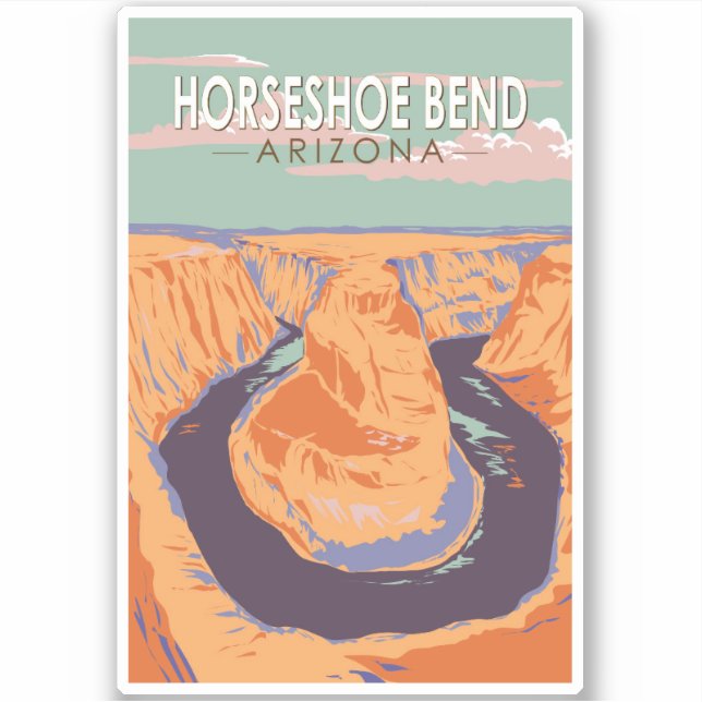 Sticker Horseshoe Bend Travel Art Vintage (Devant)