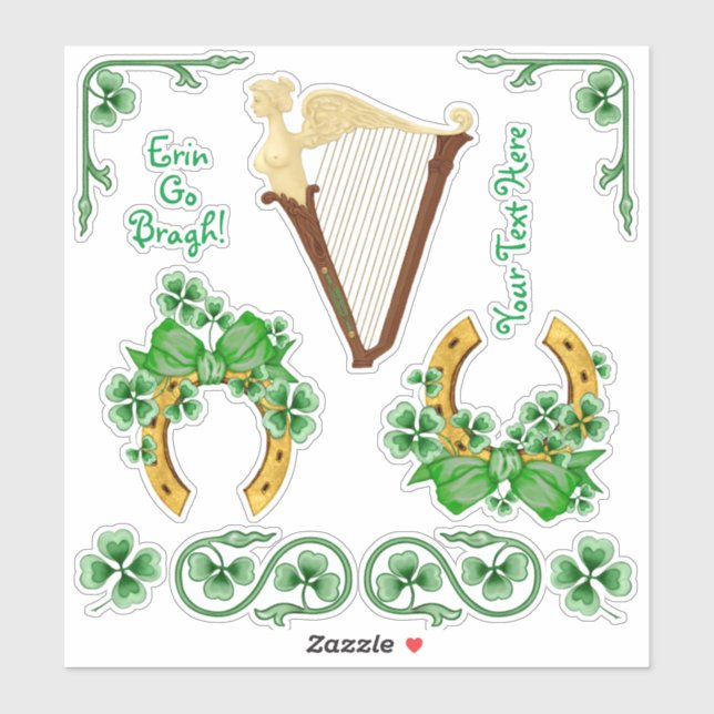 Sticker Horseshoe shamrock Et Ensemble De Vinyle De Harpe  (Feuille)