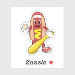 Sticker Hot dog at baseball with baseball
