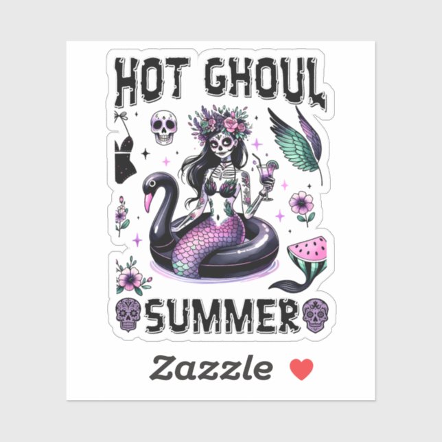 Sticker Hot Ghoul Summer Spooky Mermaid Goth Halloween (Feuille)