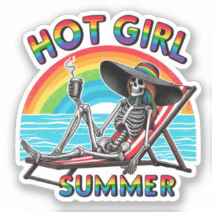 Sticker Hot Girl Summer Skeleton Retro Beach Design