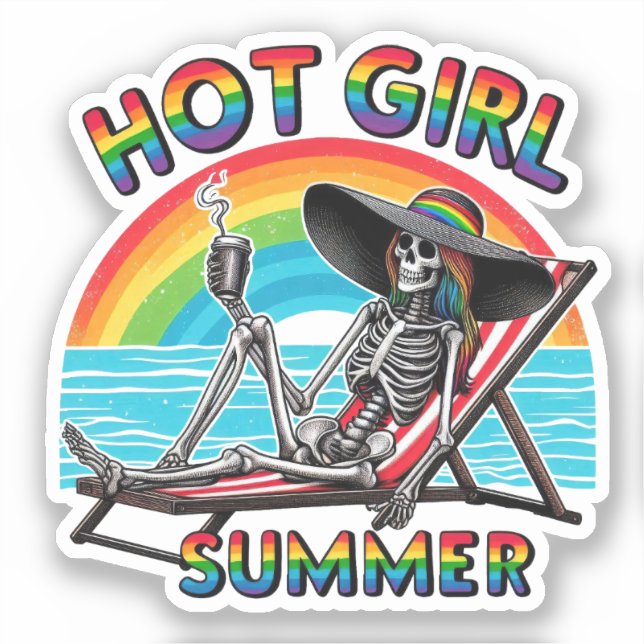 Sticker Hot Girl Summer Skeleton Retro Beach Design (Recto)