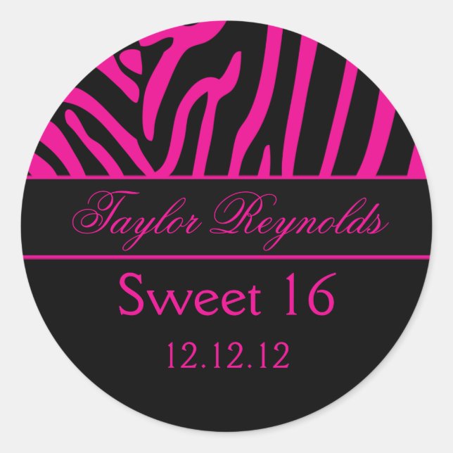 Sticker Hot Rose Black Zebra Sweet 16 (Devant)