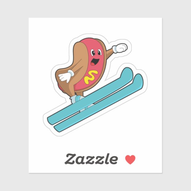 Sticker Hotdog comme sauteur de ski avec Ski.PNG (Feuille)
