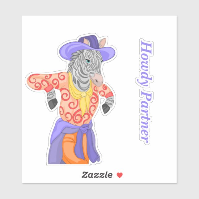 Sticker Howdy Partner Zebra (Feuille)