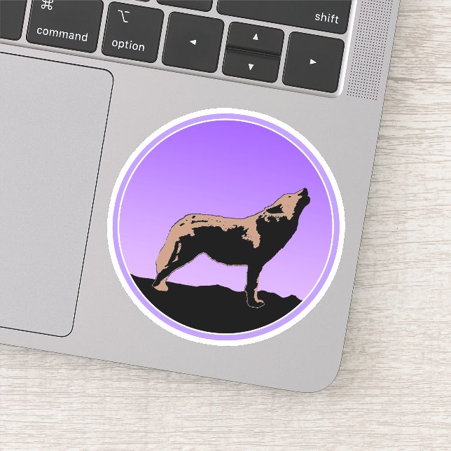 Sticker Howling Wolf at Sunset - Art faunique original (Détail)