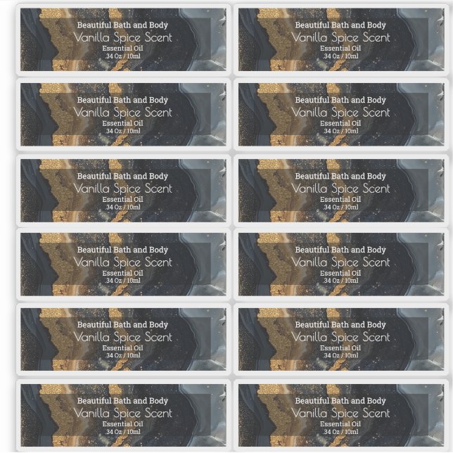 Sticker Huile essentielle Gold Black Flacon de 10ml Étique (Devant)