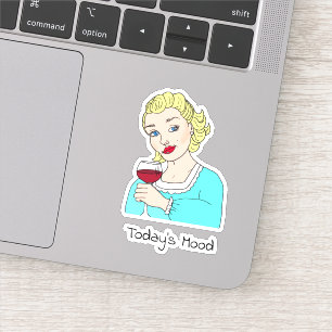 Sticker Humeur du jour, Dame Rétro avec Verre de Vin Rouge