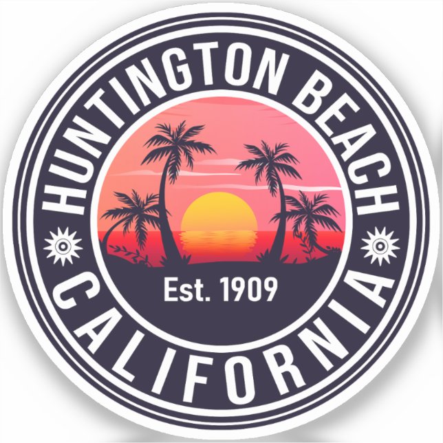Sticker Huntington Beach California Retro Sunset Souvenirs (Recto)