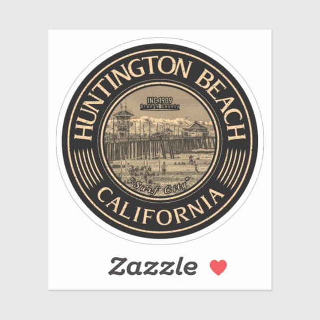 STICKER HUNTINGTON BEACH ORANGE CALIFORNIE VINTAGE (Feuille)