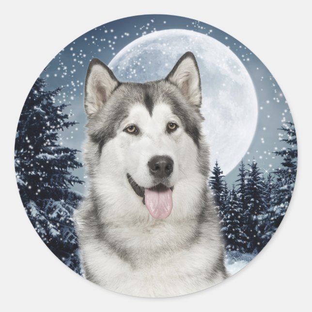 Sticker Husky Moon Winter (Devant)