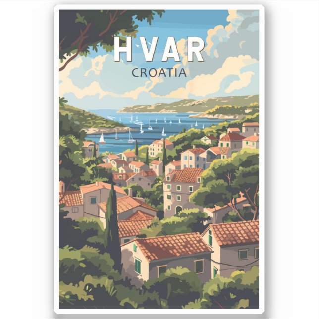 Sticker Hvar Croatia Travel Art Vintage (Devant)