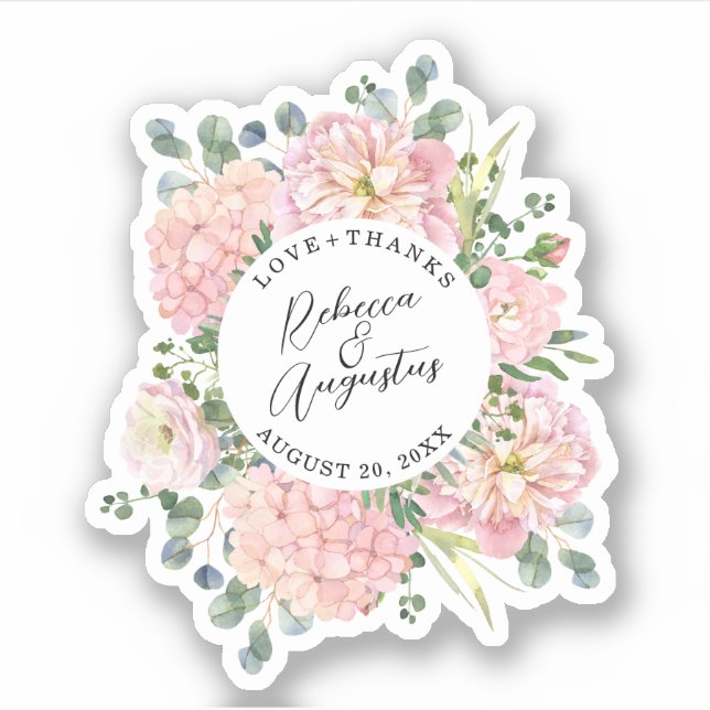 Sticker Hydrangea Rose Aquarelle rose Merci Floral (Devant)