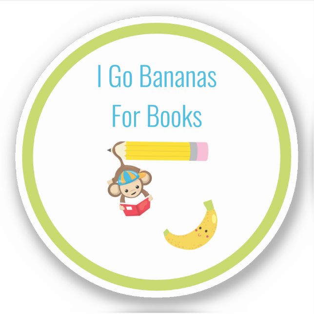 Sticker I Go Bananas pour livres Lecture singe (Devant)