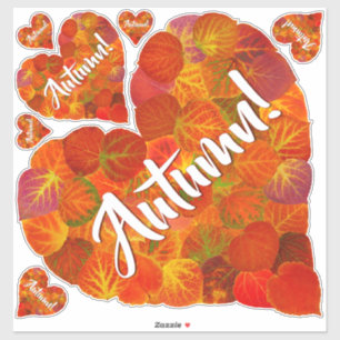 Sticker I Love Autumn, Bold—Red Aspen Leaf Heart 1