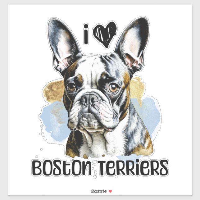 Sticker I Love Boston Terriers (Feuille)