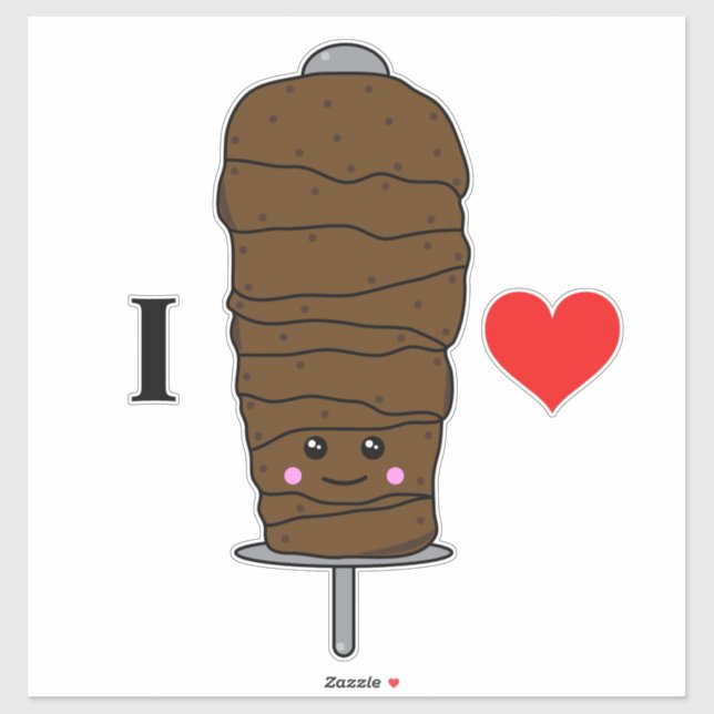 Sticker I Love Doner Kebab Cute Kawaii Nourriture (Feuille)