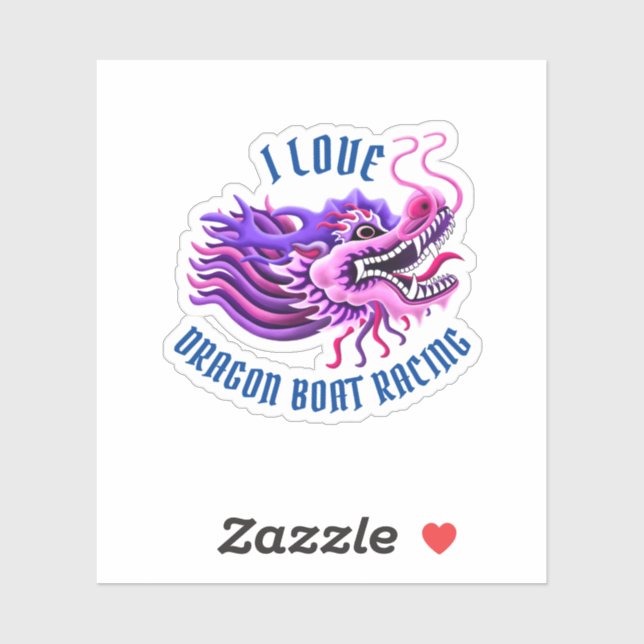 Sticker I Love Dragon Boat Racing Pink & Purple Logo (Feuille)