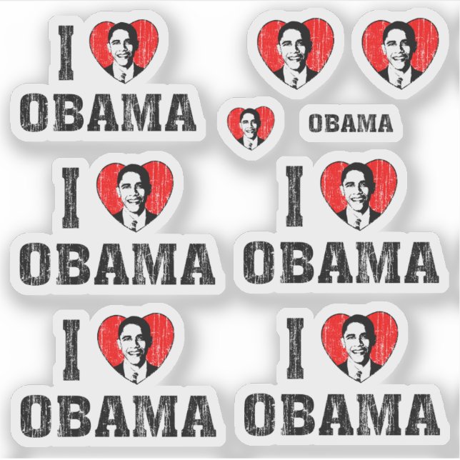 Sticker I Love Heart Obama Contour Set Coupe (Devant)