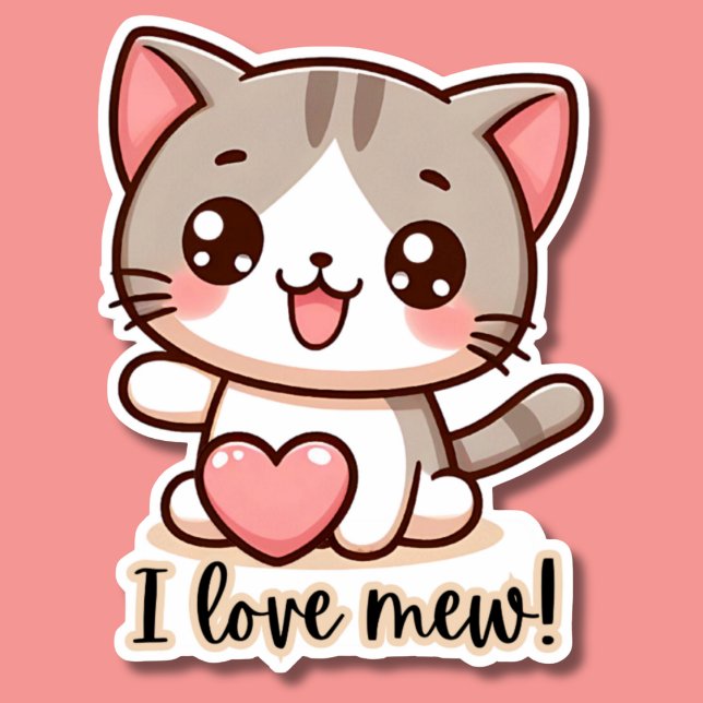 Sticker I Love Mew Kawaii Kitten Waterproof (Créateur téléchargé)