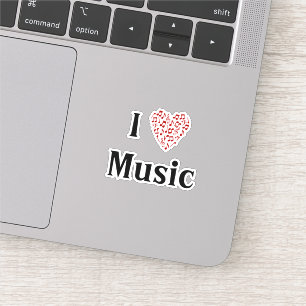 Sticker I Love Music Red Heart of Music Notes Vinyl