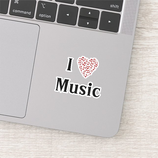Sticker I Love Music Red Heart of Music Notes Vinyl (Détail)
