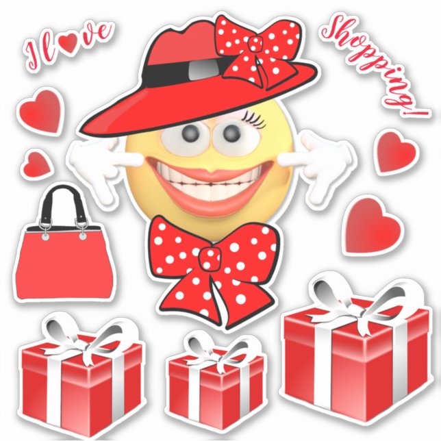 Sticker I Love Shopping Souriant Mode Emoji (Devant)