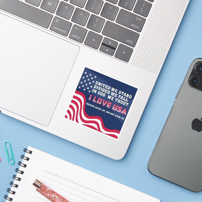 Sticker I Love USA (Ordinateur portable avec iPhone)