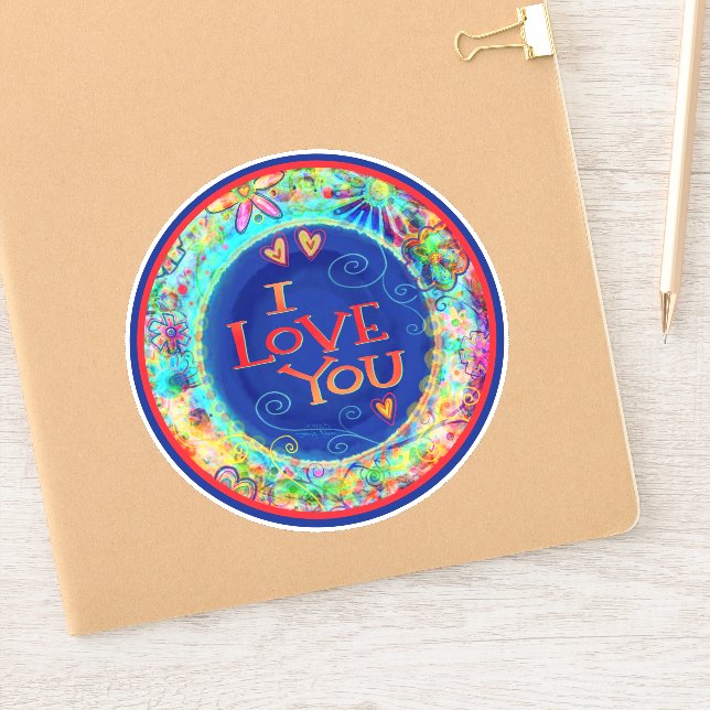 Sticker I Love You Inspirivity Fun Blue tendance Floral (Carnet)