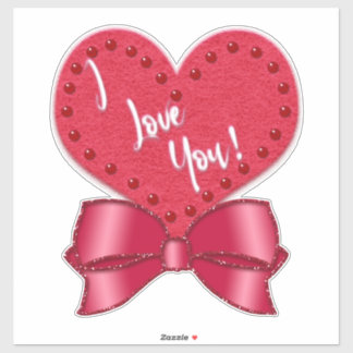 Sticker I Love You Valentine Faux Satin Bow Red Heart