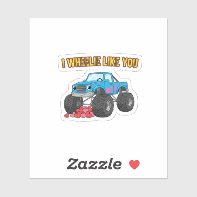 Sticker I Wheelie Like You Cute Monster Truck Valentine (Feuille)