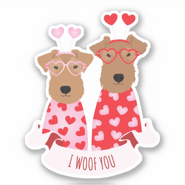 Sticker i Woof You Valentine Wire Fox Terrier Chiens (Devant)