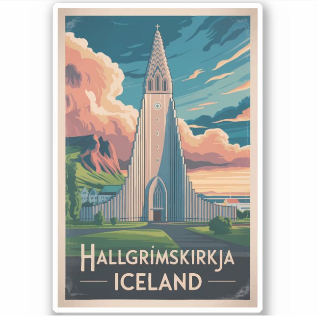 Sticker Iceland Hallgrimskirkja Illustration Travel Art (Devant)