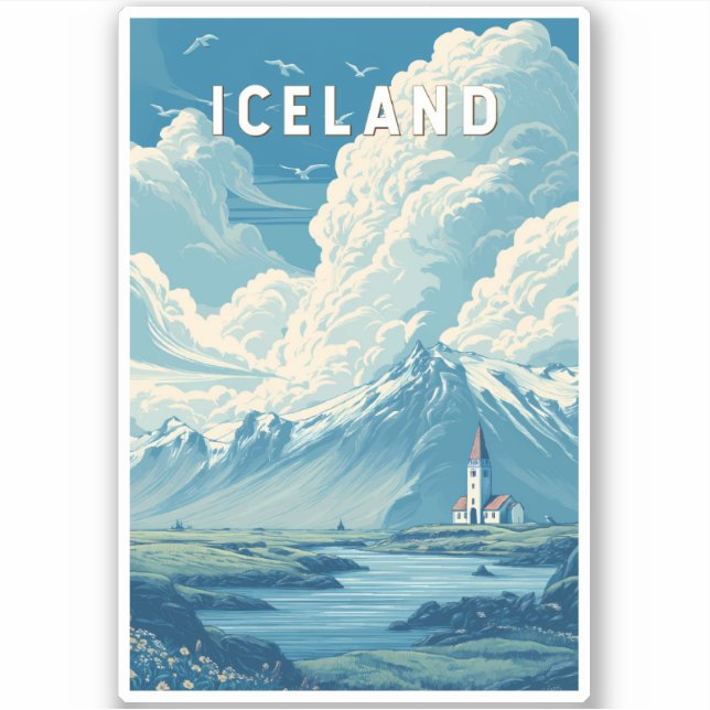 Sticker Iceland Illustration Travel Art Vintage (Devant)