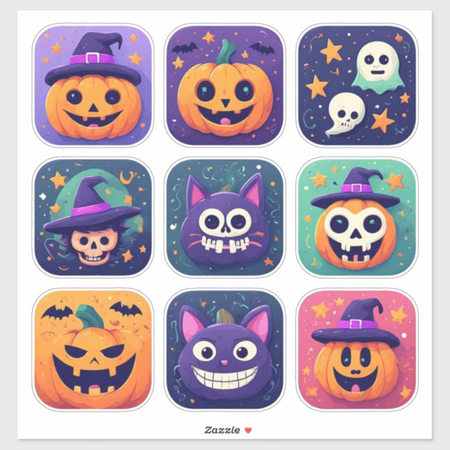 Sticker Icônes Classiques d'Halloween Citrouille Sorcière  (Feuille)