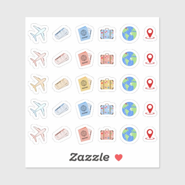 Sticker Icônes de voyage en avion pour planificateur Bujo  (Feuille)
