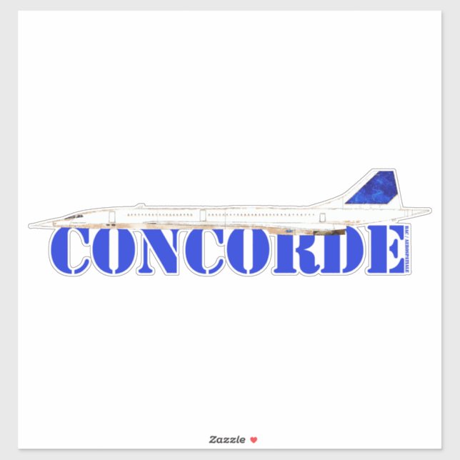 Sticker Iconic Concorde Jet with Bold Blue Typography (Feuille)