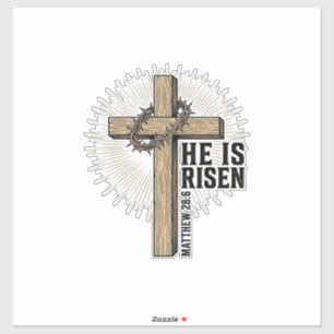 Sticker Il Est Ressuscité Croix Matthieu 28_6 Vintage Chré