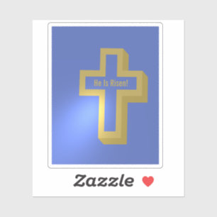 Sticker Il est ressuscité Gold Lit Christian Cross Bleu Pâ