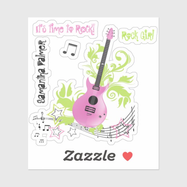 Sticker Il est temps de faire du rock ! musique rose guita (Feuille)