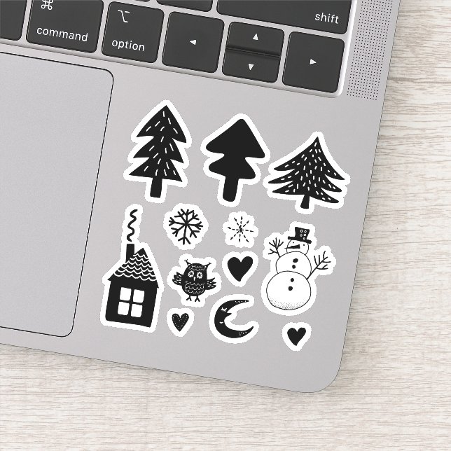 Sticker Il fait froid dehors Snowman Trees Coeurs B/W (Détail)