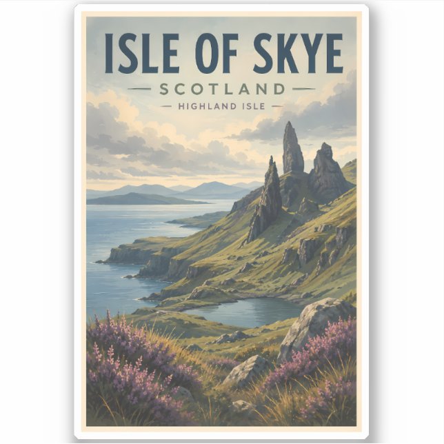 Sticker Île de Skye Écosse Paysage Voyage Art Rétro (Devant)