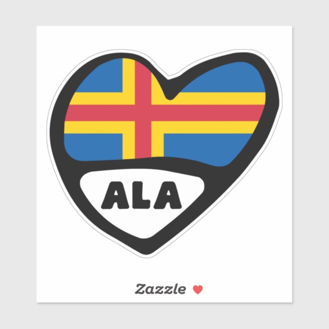Sticker Îles Åland Code du pays Indicateur Coeur, ALA (Feuille)