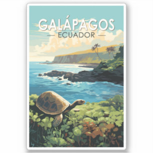Sticker Îles Galapagos Tortue géante Voyage Art Retro