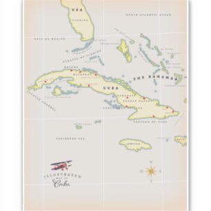 Sticker Illustrated map of Cuba
