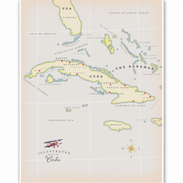 Sticker Illustrated map of Cuba (Devant)