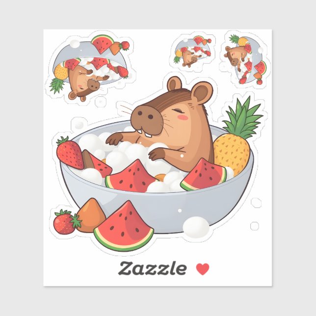 Sticker Illustration adorable de capybara dans un bain de  (Feuille)